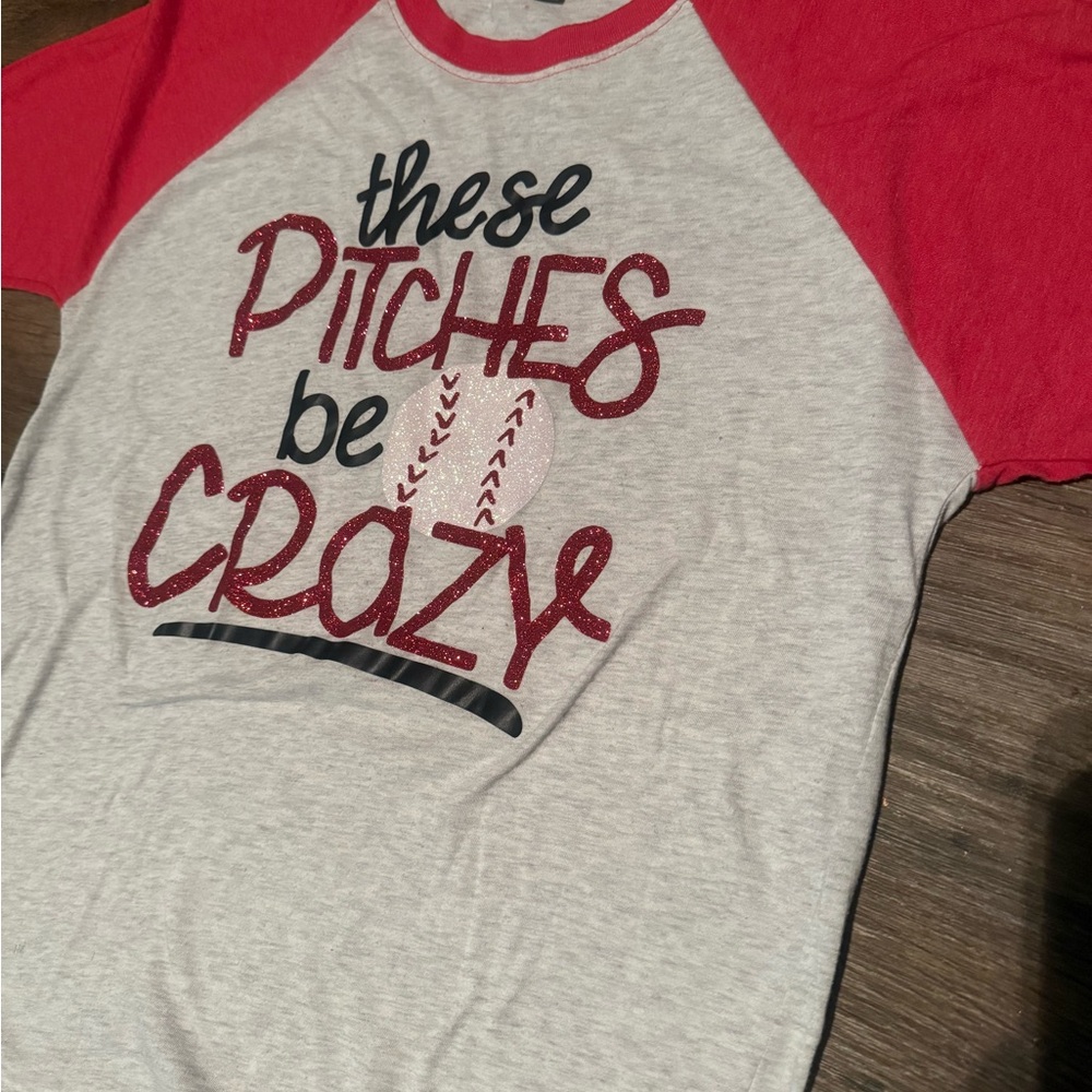 Red and White Graphic Baseball Tee